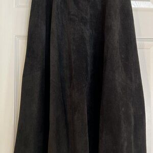 Black Suede Calf-Length Skirt